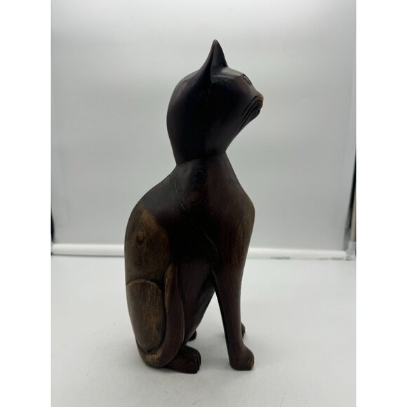 Vintage MCM Tall Solid Wood Carved Cat Statue Figure 12 Inch-AS IS - Picture 6 of 8